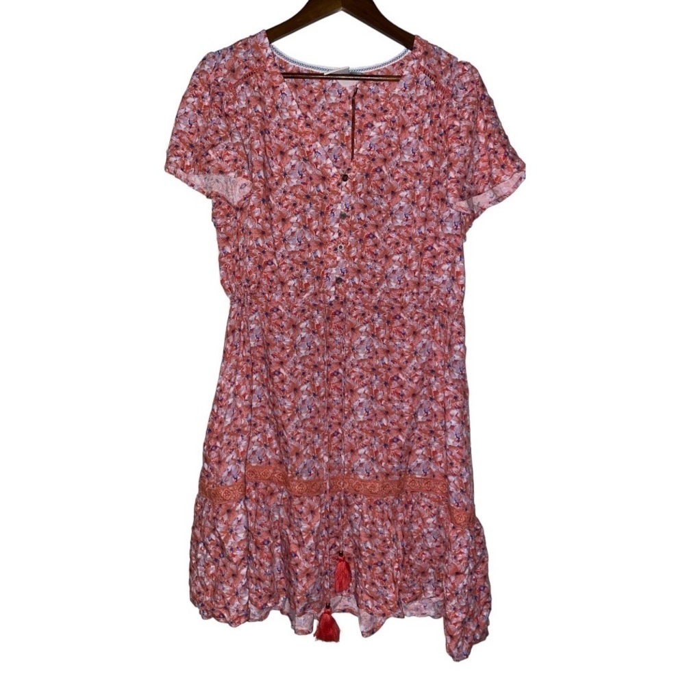 Knox Rose Pink Floral Short Sleeve Women Mini Dress‎ Size Medium